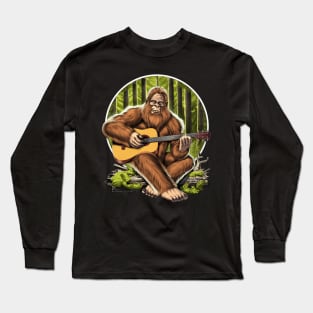 Bigfoot Playing Acoustic Guitar Long Sleeve T-Shirt